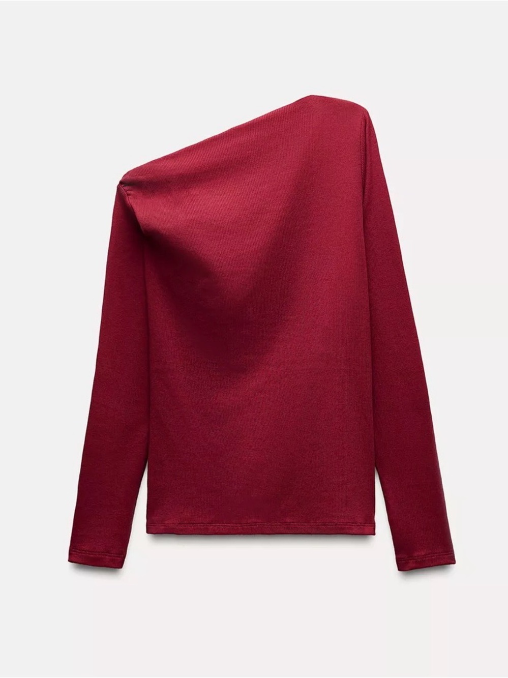 Zara Burgundy One-Shoulder Long Sleeve Top